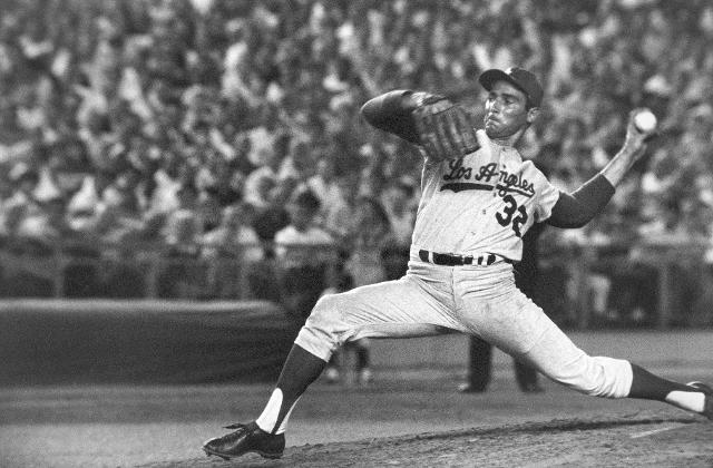 Sandy Koufax pitching for the Los Angeles Dodgers