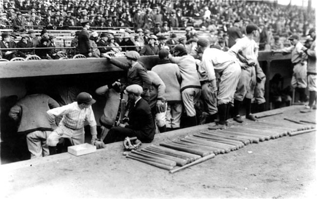 Historic photo of the New York Yankees in their dugout