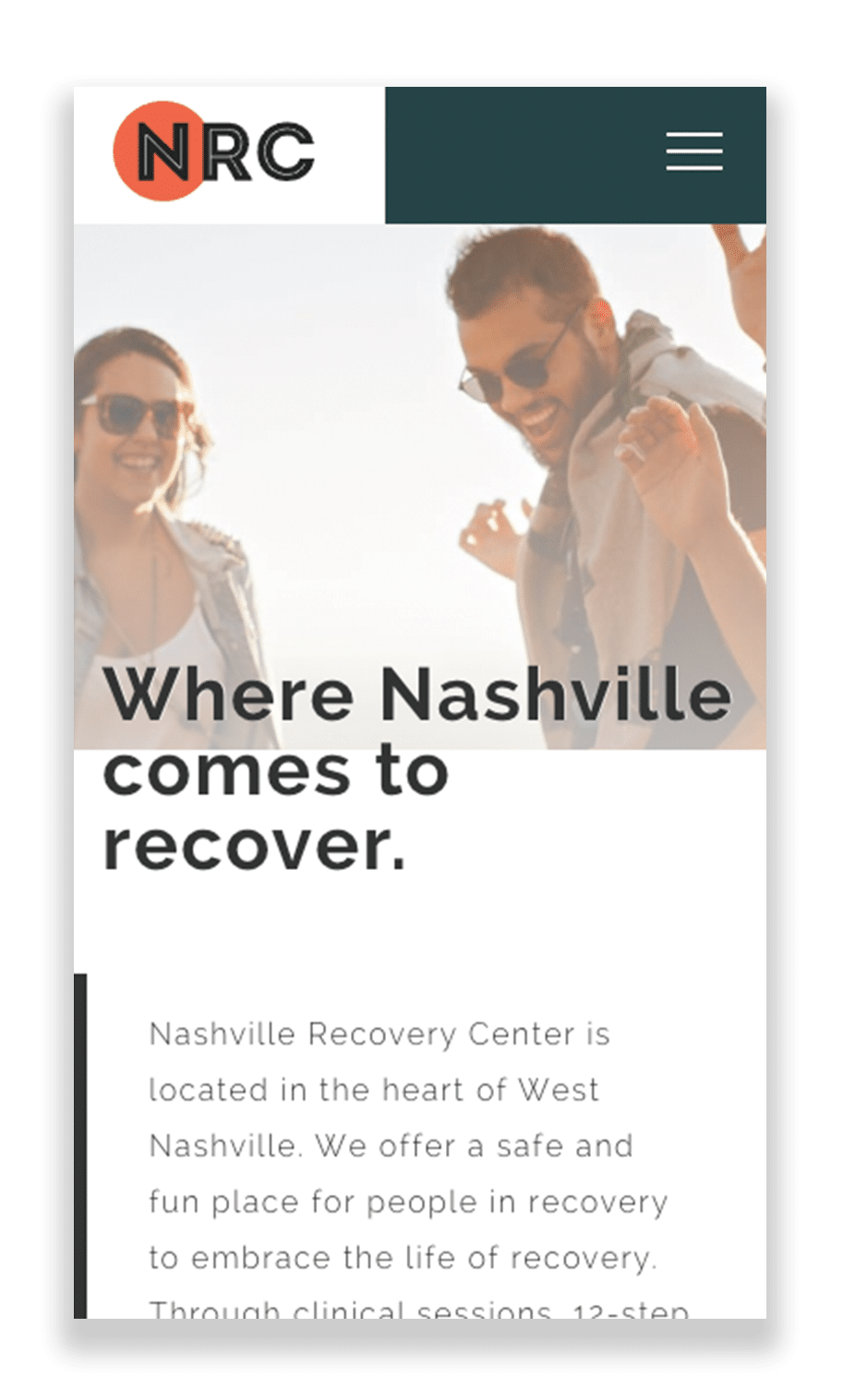 mobile site screen shot for Nashville Recovery Center website