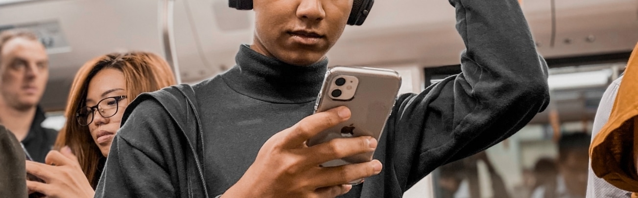 Person looking at a phone with artificial intelligence